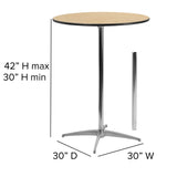 English Elm Commercial Grade 30'' Round Wood Cocktail Table with 30'' and 42'' Columns