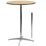 English Elm Commercial Grade 30'' Round Wood Cocktail Table with 30'' and 42'' Columns