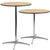 English Elm Commercial Grade 30'' Round Wood Cocktail Table with 30'' and 42'' Columns