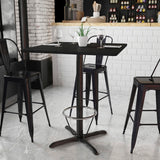 Commercial Grade 36'' Square Laminate Table Top with 30'' x 30'' Bar Height Table Base and Foot Ring