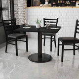 36'' Square Black Laminate Table Top with 24'' Round Base - Commercial Grade