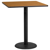 English Elm Commercial Grade 36'' Square Laminate Table Top with 24'' Round Bar Height Table Base