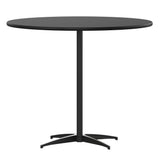 English Elm Commercial Grade 36'' Round Wood Cocktail Table with 30'' and 42'' Columns,