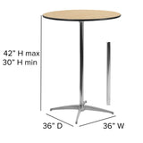 English Elm Commercial Grade 36'' Round Wood Cocktail Table with 30'' and 42'' Columns