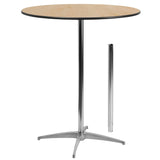 English Elm Commercial Grade 36'' Round Wood Cocktail Table with 30'' and 42'' Columns