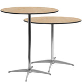 English Elm Commercial Grade 36'' Round Wood Cocktail Table with 30'' and 42'' Columns