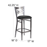 English Elm Commercial Grade Series Clear Coated ''X'' Back Metal Restaurant Barstool - Vinyl Seat