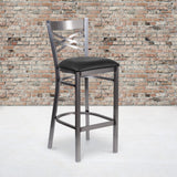 Commercial Grade Series Clear Coated ''X'' Back Metal Restaurant Barstool - Vinyl Seat