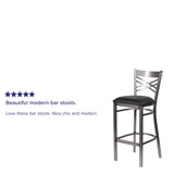 English Elm Commercial Grade Series Clear Coated ''X'' Back Metal Restaurant Barstool - Vinyl Seat