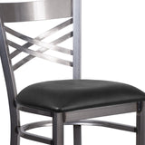 English Elm Commercial Grade Series Clear Coated ''X'' Back Metal Restaurant Barstool - Vinyl Seat