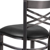 English Elm Commercial Grade Series Clear Coated ''X'' Back Metal Restaurant Barstool - Vinyl Seat