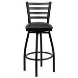 English Elm Commercial Grade Series Ladder Back Swivel Metal Barstool - Vinyl Seat