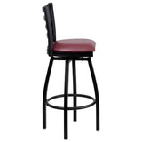 English Elm Commercial Grade Series Black Ladder Back Swivel Metal Barstool - Vinyl Seat