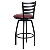 English Elm Commercial Grade Series Black Ladder Back Swivel Metal Barstool - Vinyl Seat