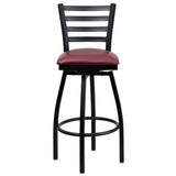 English Elm Commercial Grade Series Black Ladder Back Swivel Metal Barstool - Vinyl Seat