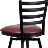 English Elm Commercial Grade Series Black Ladder Back Swivel Metal Barstool - Vinyl Seat