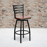 Black Metal Barstool with Cherry Wood Seat - Commercial Grade Swivel Chair