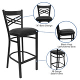 English Elm Commercial Grade Series ''X'' Back Metal Restaurant Barstool - Vinyl Seat