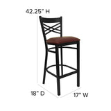 English Elm Commercial Grade Series Black ''X'' Back Metal Restaurant Barstool - Vinyl Seat