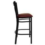 English Elm Commercial Grade Series Black ''X'' Back Metal Restaurant Barstool - Vinyl Seat