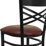 English Elm Commercial Grade Series Black ''X'' Back Metal Restaurant Barstool - Vinyl Seat