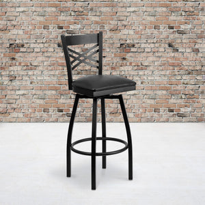 English Elm Commercial Grade Series ''X'' Back Swivel Metal Barstool - Vinyl Seat