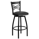 English Elm Commercial Grade Series ''X'' Back Swivel Metal Barstool - Vinyl Seat