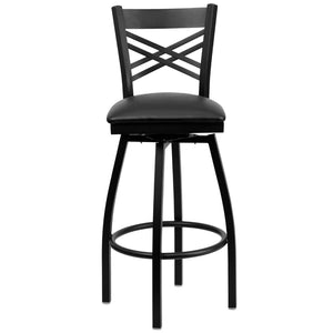 English Elm Commercial Grade Series ''X'' Back Swivel Metal Barstool - Vinyl Seat