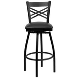 English Elm Commercial Grade Series ''X'' Back Swivel Metal Barstool - Vinyl Seat