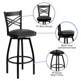 English Elm Commercial Grade Series ''X'' Back Swivel Metal Barstool - Vinyl Seat