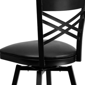 English Elm Commercial Grade Series ''X'' Back Swivel Metal Barstool - Vinyl Seat