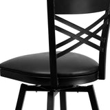 English Elm Commercial Grade Series ''X'' Back Swivel Metal Barstool - Vinyl Seat