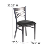 English Elm Commercial Grade Series Clear Coated ''X'' Back Metal Restaurant Chair - Vinyl Seat