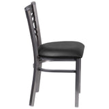 English Elm Commercial Grade Series Clear Coated ''X'' Back Metal Restaurant Chair - Vinyl Seat