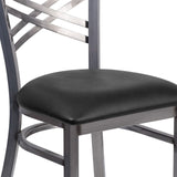 English Elm Commercial Grade Series Clear Coated ''X'' Back Metal Restaurant Chair - Vinyl Seat