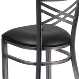 English Elm Commercial Grade Series Clear Coated ''X'' Back Metal Restaurant Chair - Vinyl Seat