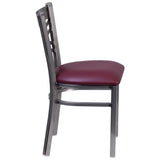 English Elm Commercial Grade Series Clear Coated ''X'' Back Metal Restaurant Chair - Vinyl Seat