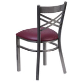 English Elm Commercial Grade Series Clear Coated ''X'' Back Metal Restaurant Chair - Vinyl Seat