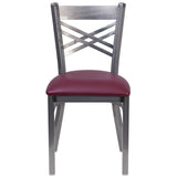 English Elm Commercial Grade Series Clear Coated ''X'' Back Metal Restaurant Chair - Vinyl Seat