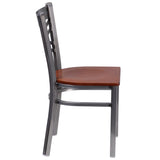 English Elm Commercial Grade Series Clear Coated ''X'' Back Metal Restaurant Chair - Cherry Wood Seat