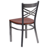 English Elm Commercial Grade Series Clear Coated ''X'' Back Metal Restaurant Chair - Cherry Wood Seat