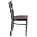 English Elm Commercial Grade Series Clear Coated ''X'' Back Metal Restaurant Chair - Mahogany Wood Seat