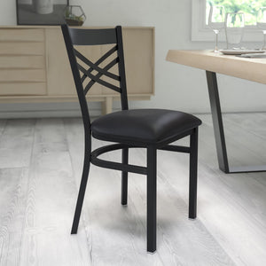 English Elm Commercial Grade Series ''X'' Back Metal Restaurant Chair - Vinyl Seat