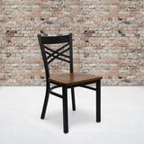 Black Metal Restaurant Chair w/ Cherry Wood Seat - Commercial Grade