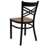 English Elm Commercial Grade Series Black ''X'' Back Metal Restaurant Chair - Cherry Wood Seat