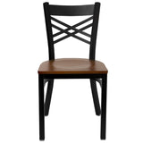 English Elm Commercial Grade Series Black ''X'' Back Metal Restaurant Chair - Cherry Wood Seat