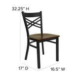 English Elm Commercial Grade Series Black ''X'' Back Metal Restaurant Chair - Mahogany Wood Seat