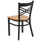 English Elm Commercial Grade Series Black ''X'' Back Metal Restaurant Chair - Wood Seat