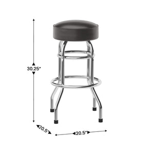 English Elm Commercial Grade Double Ring Chrome Barstool with Seat
