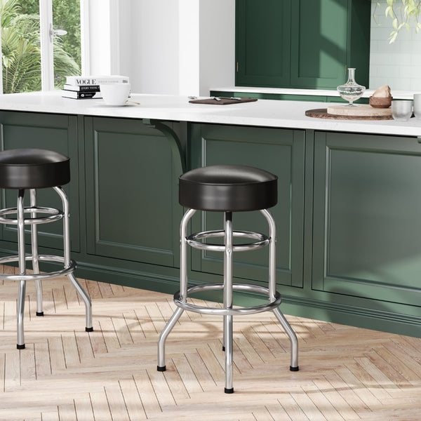 English Elm Commercial Grade Double Ring Chrome Barstool with Seat